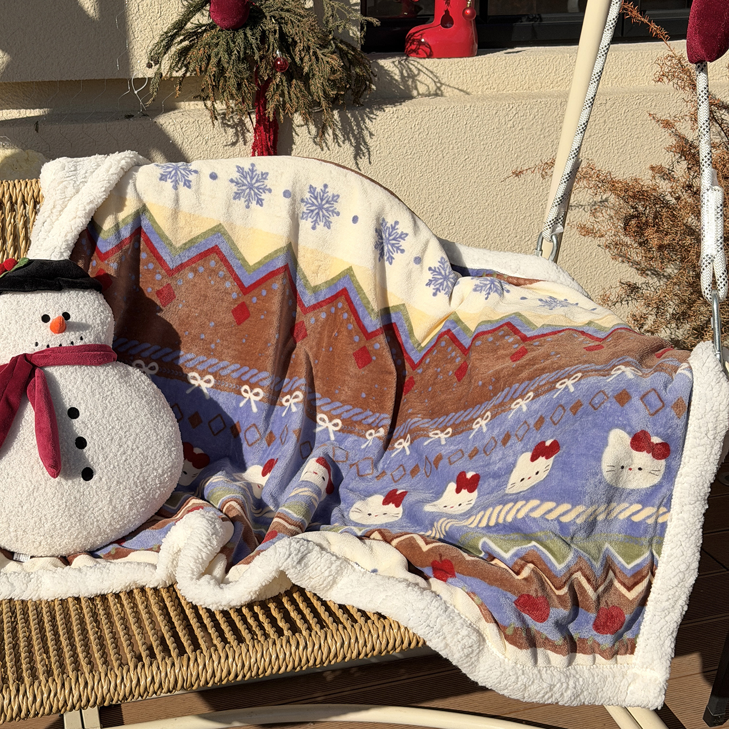 Sunburst冬季节日圣诞款卡通猫猫牛奶绒加厚羊羔绒毛毯毯子