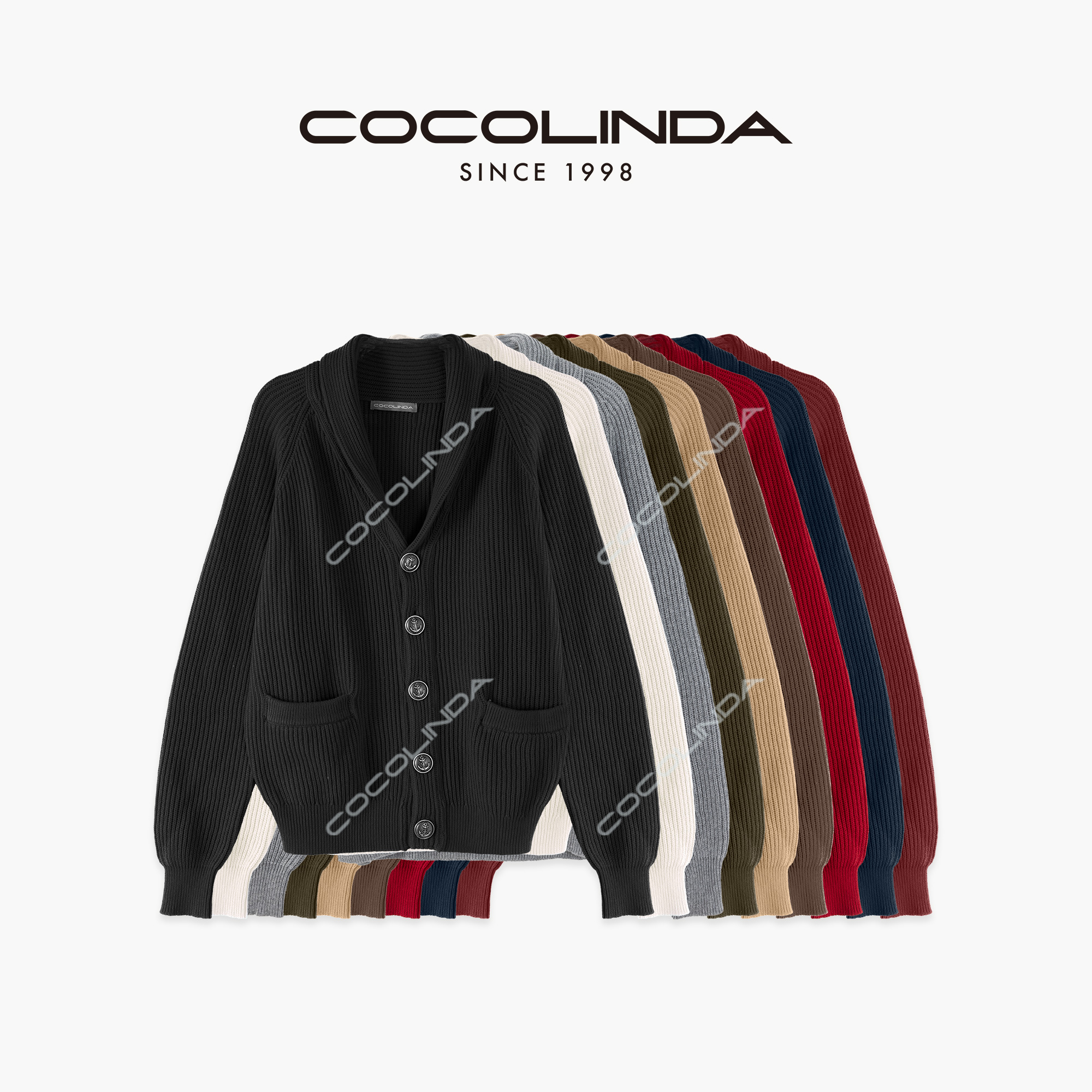 COCOLINDA | 法式慵懒老钱风男女CP青果领棉线开衫S1842