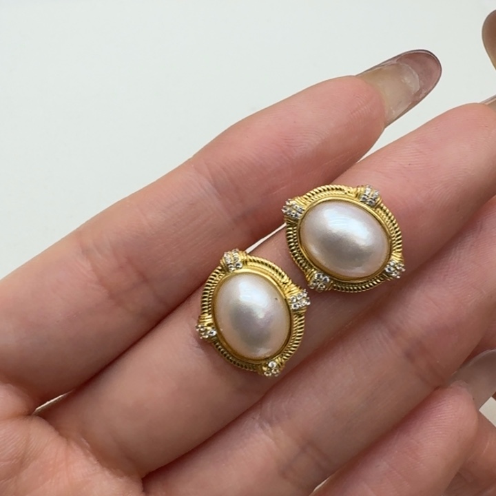 耳饰银S925镶嵌拼合珍珠（马贝珠）