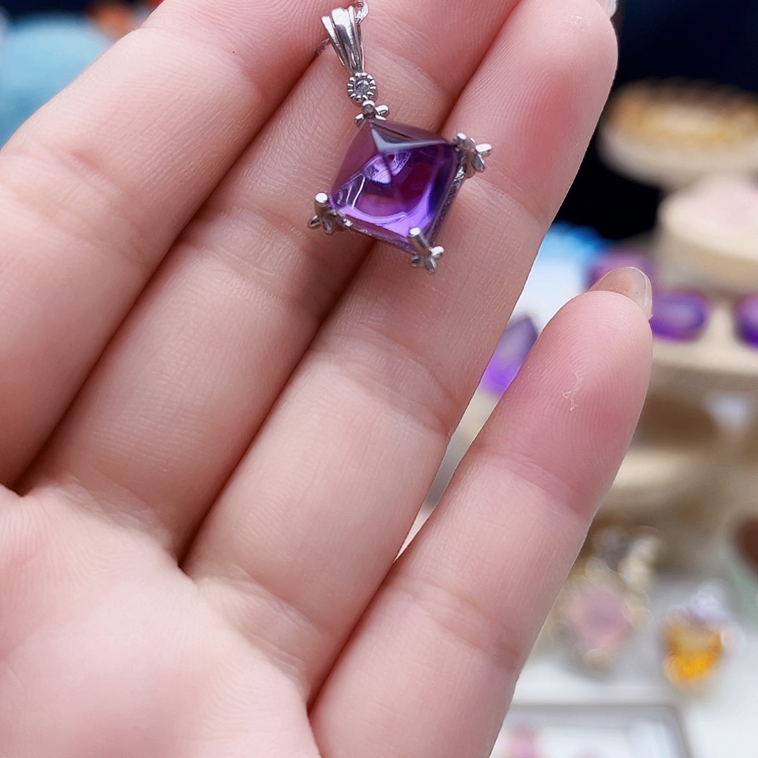 水晶吊坠银S925镶嵌天然