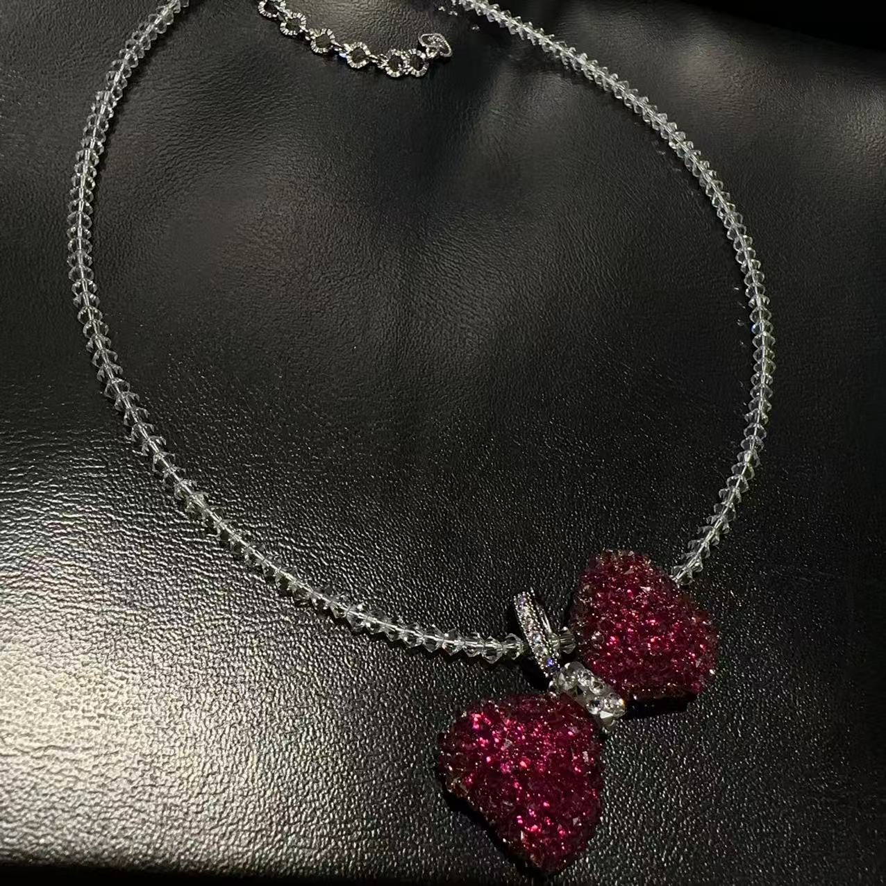 合金项链 韩国高定华子大蝴蝶结梅子调晶珠项链X1196