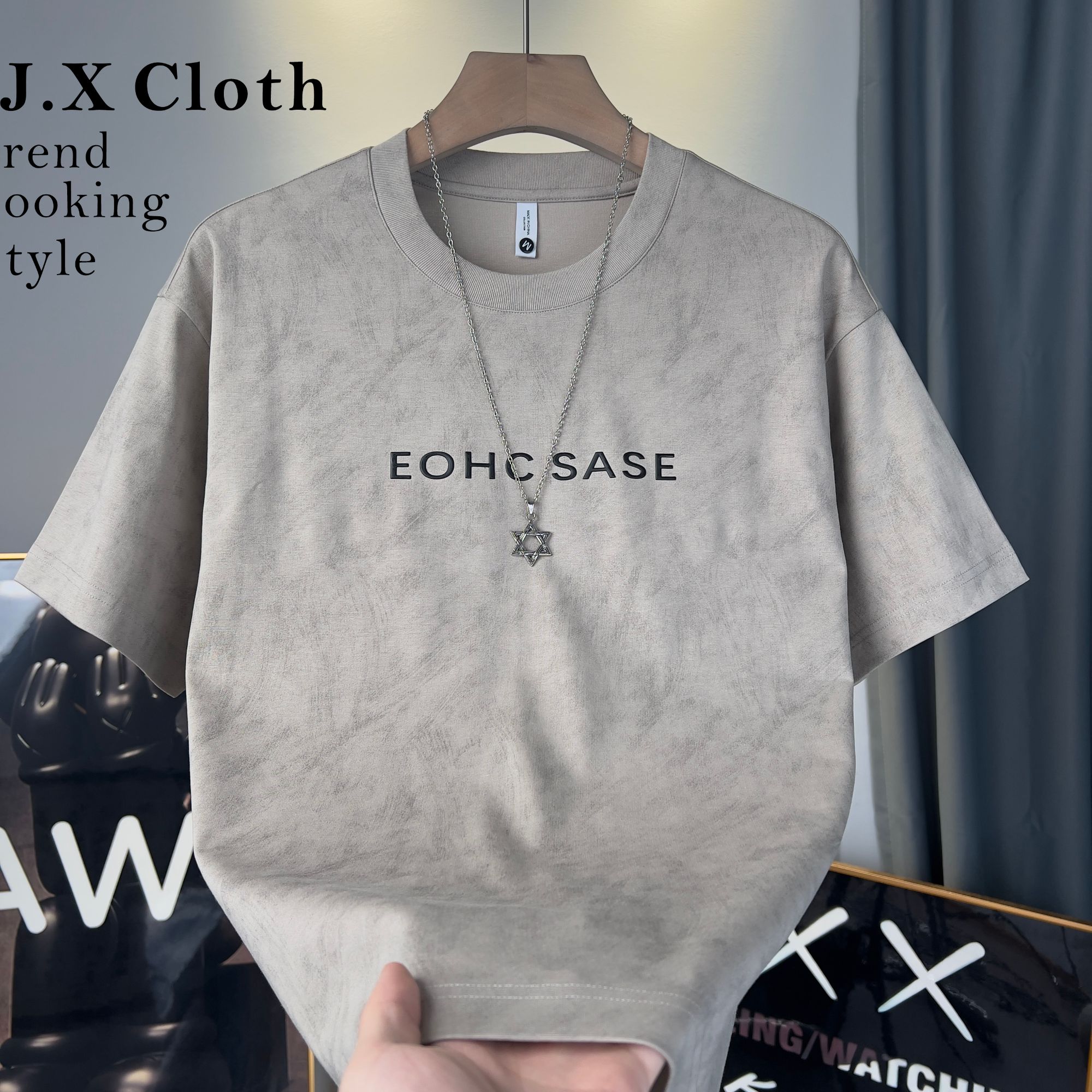 新款暗花扎染重工男精致暗花潮款T恤男时尚透气休闲短袖t恤20款