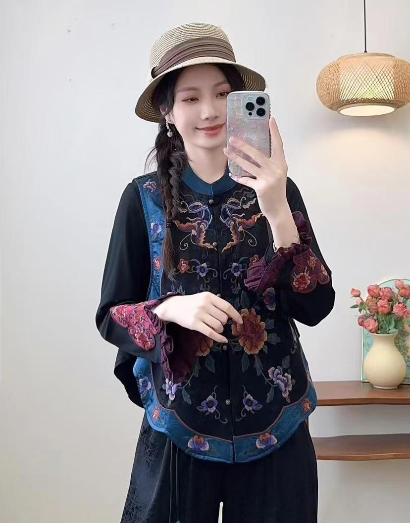 8809新款  国风绣花马甲时尚百搭女士中式中国风