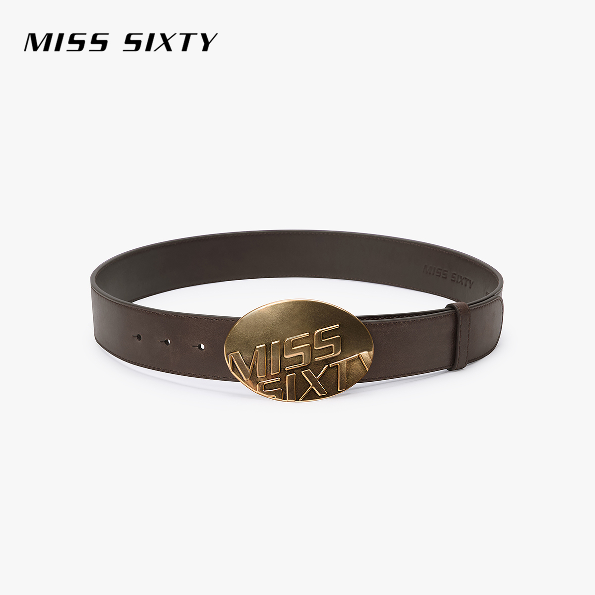 Miss Sixty2026春季新款真皮腰带女徽标金属圆扣皮带针孔百搭高级