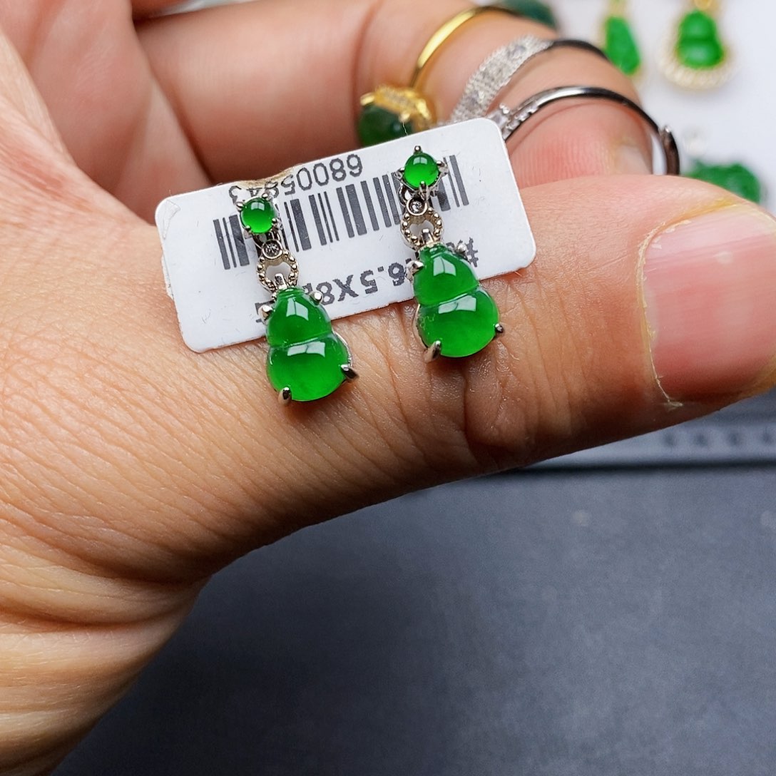 翡翠耳饰银S925镶嵌耳饰