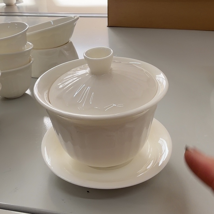 高端羊脂玉敦煌宝莲盖碗150