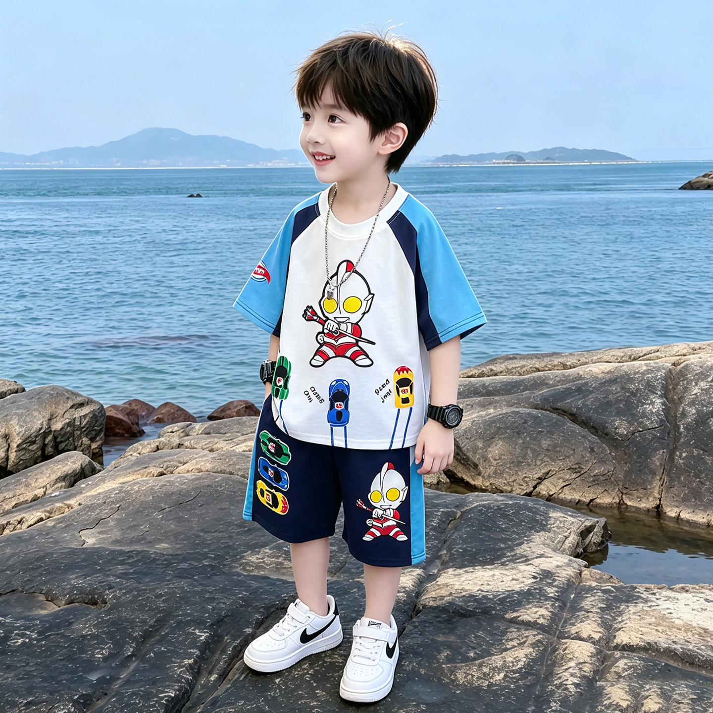 奥特曼儿童衣服夏装套装2026夏季新款男童帅气短袖短裤运动两件套