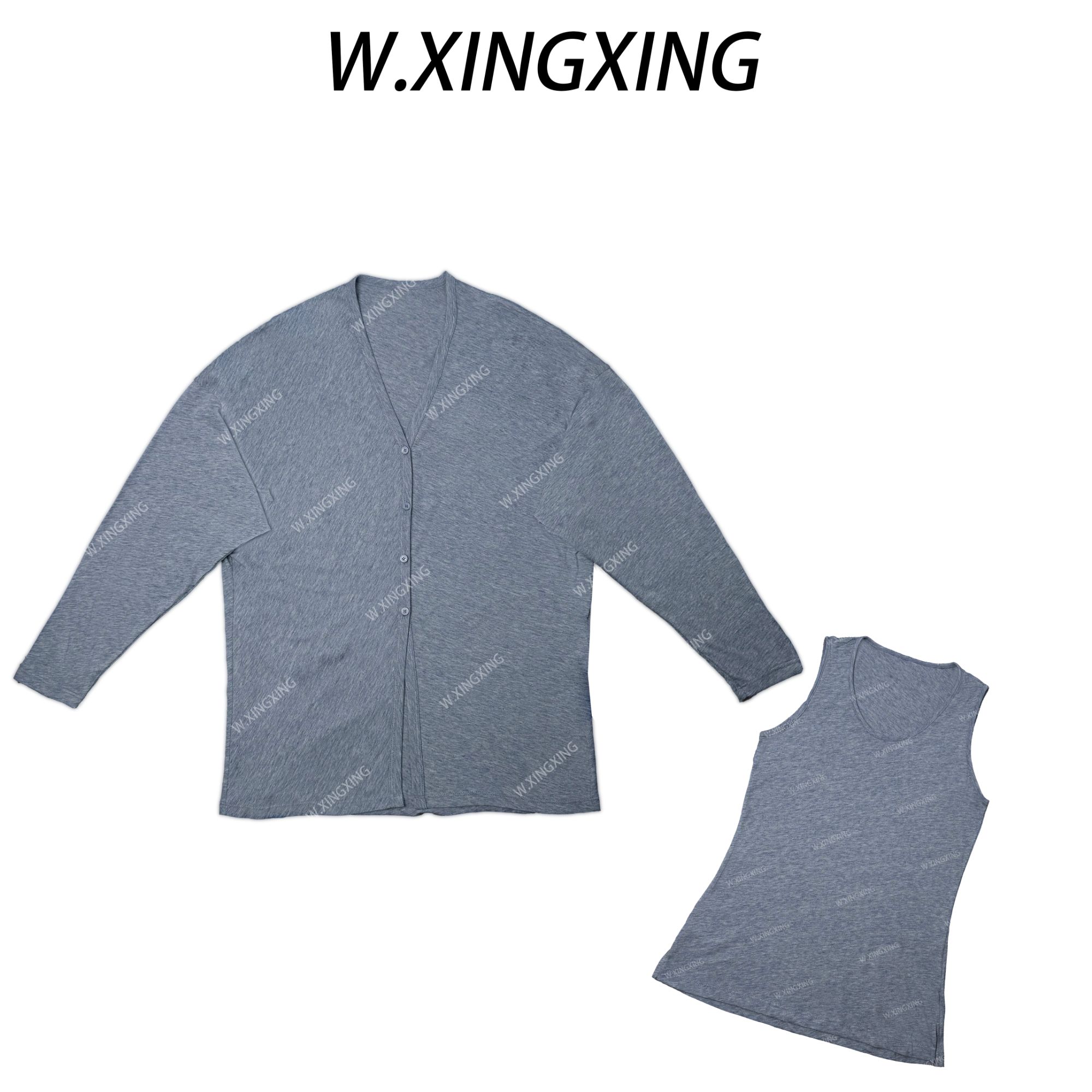 W.XINGXING“舒适两件套”极简宽松开衫加背心两件套春夏时尚休闲