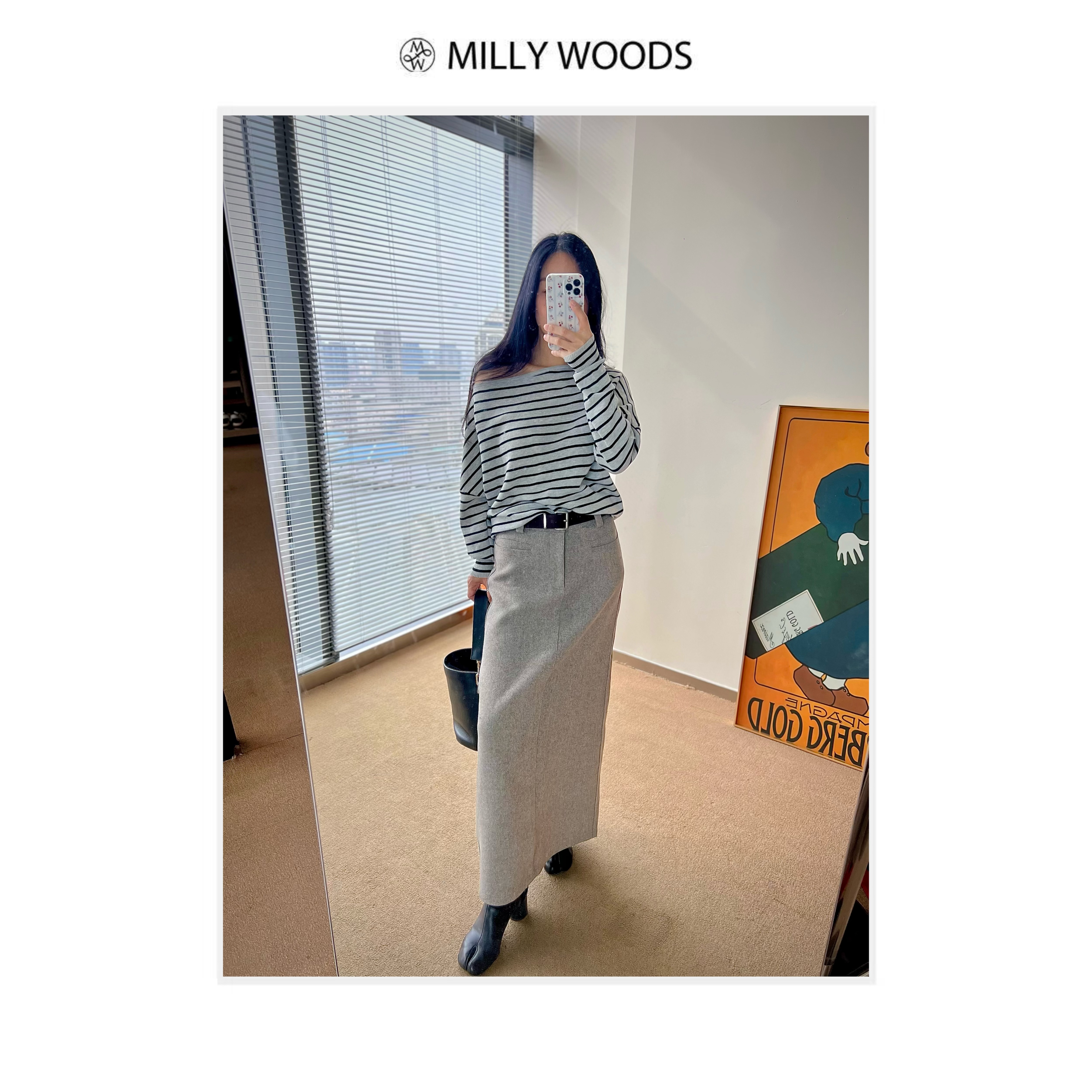 腰带小口袋半长裙