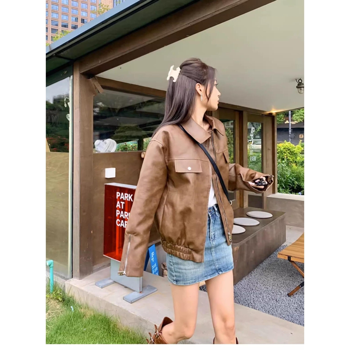 美式复古棕色皮衣外套女2025秋季新款小个子高级感pu皮机车夹克女