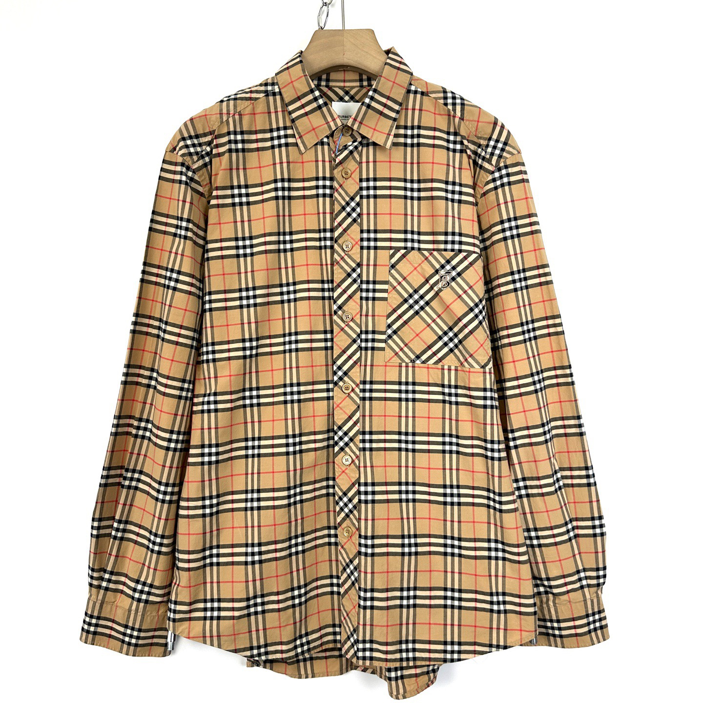 95新 BURBERRY/博柏利 97新/XL码/TB刺绣logo长袖格纹衬衫/08823