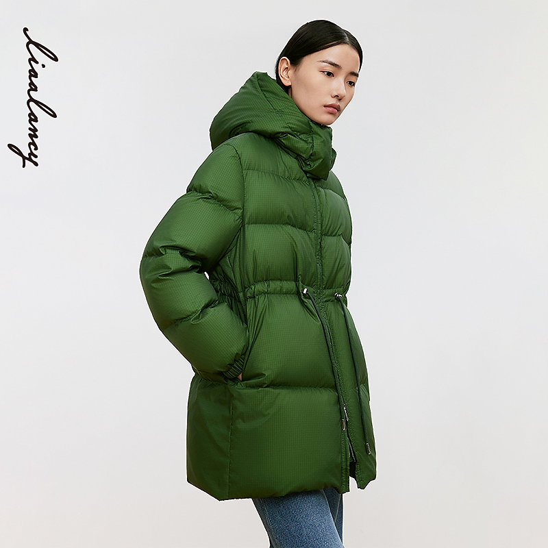 【进口90白鹅绒】LANCY/朗姿24冬新款收腰立领高克重中长款羽绒服