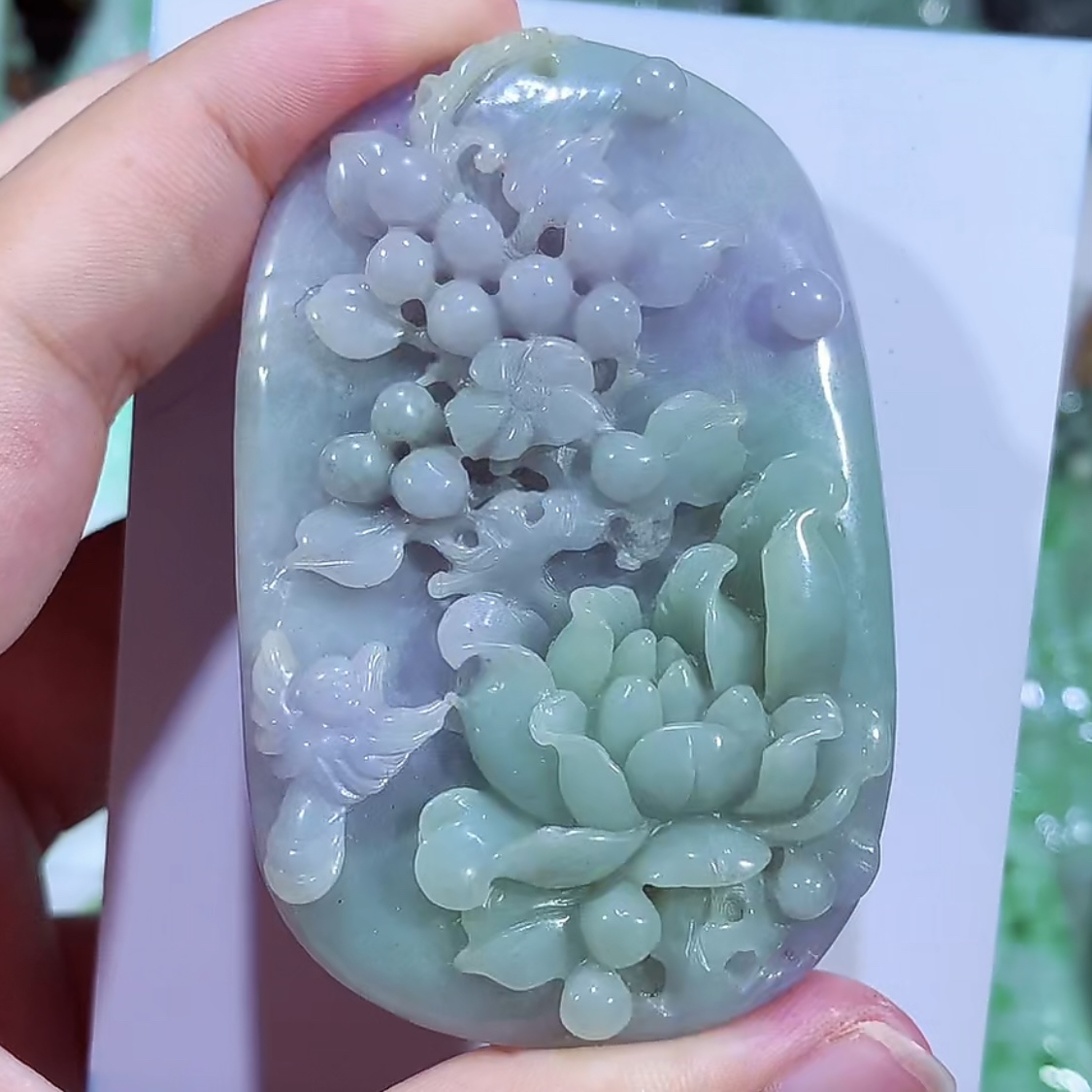 缅甸天然翡翠A货春彩鸟语花香吊坠