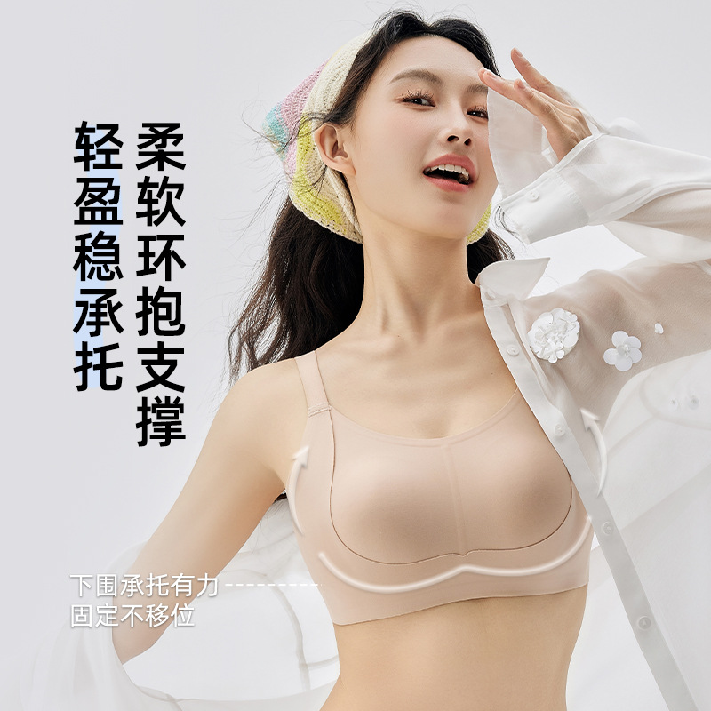 粉底液无痕大胸显小内衣女薄款固定杯聚拢无钢圈果冻软粉底液内衣