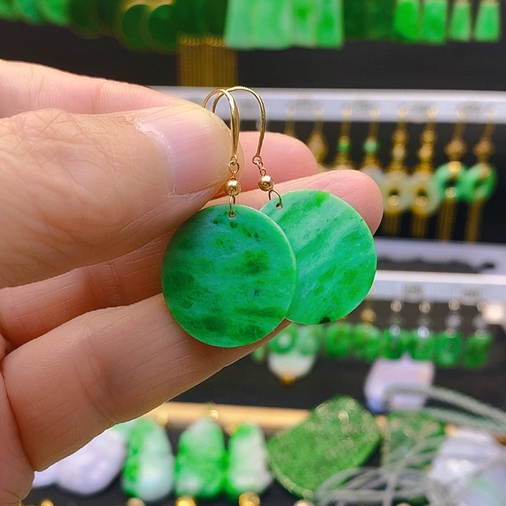 翡翠18K金镶嵌耳饰耳坠