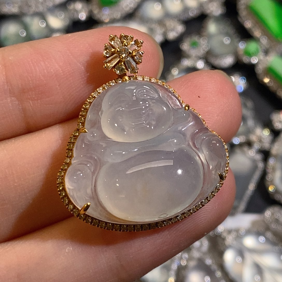 翡翠颈饰18K金镶嵌天然缅甸A货翡翠