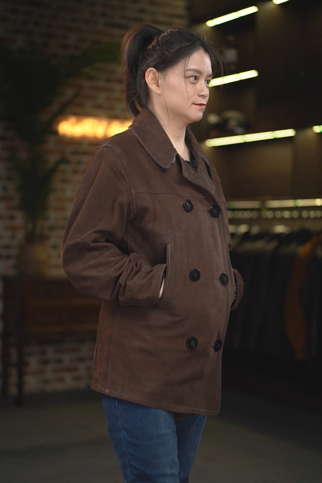 740大衣同款休闲头层山羊皮秋冬男士复古皮衣翻领中长款风衣真皮