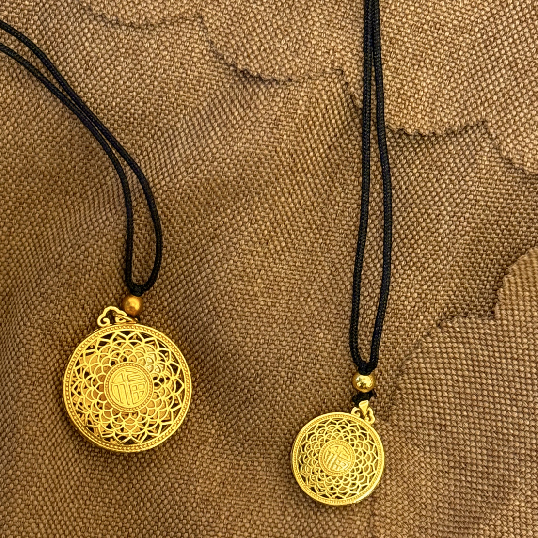合金吊坠 手工绳（古法莲花罗盘）项链女 古法新中式吊坠 毛衣链