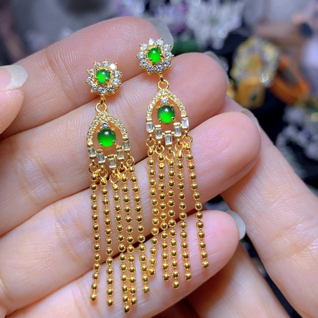 翡翠银S925镶嵌耳饰天然翡翠