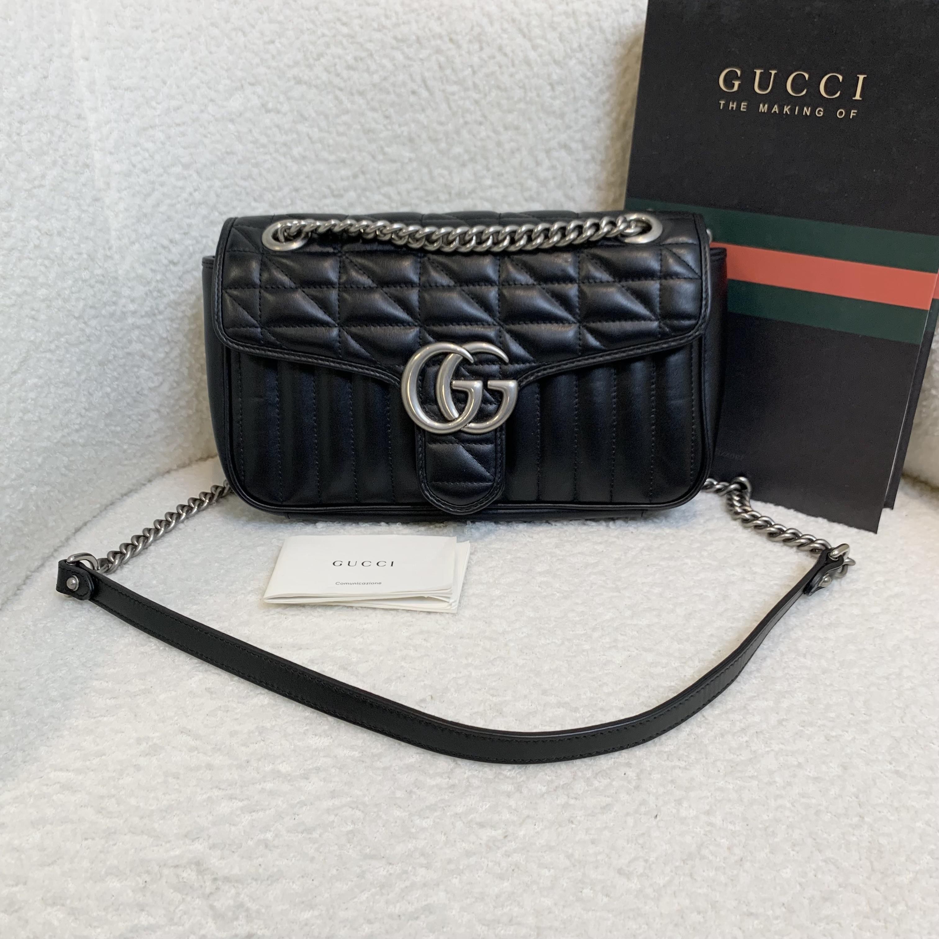 99新 GUCCI/古驰 壹臻/黑银马蒙26链条包/81116316