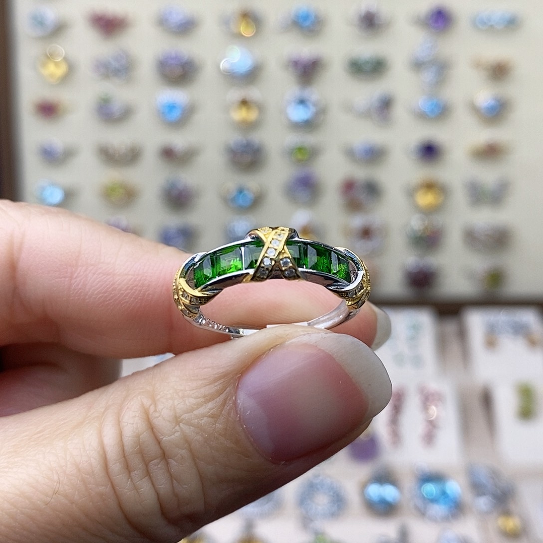 透辉石戒指银S925镶嵌需要证书备注