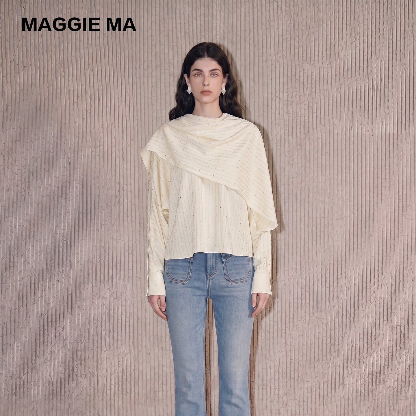 MAGGIE MA/马婧奶杏黄斜纹亮片上衣通勤约会宴会皆可驾驭450S