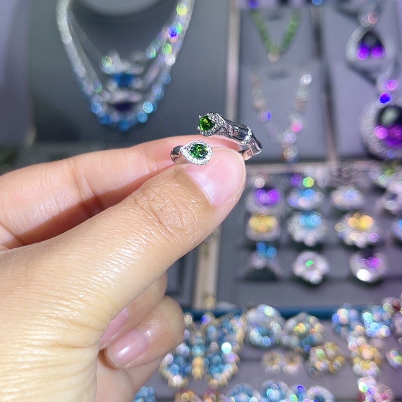 【闪购商品】透辉石戒指银S925镶嵌