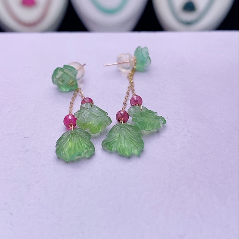 【闪购商品】碧玺耳饰18K金镶嵌碧玺耳饰