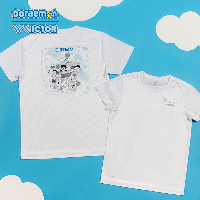 VICTOR/威克多哆啦A梦限定羽毛球服透气速干针织运动短袖T-525DRM