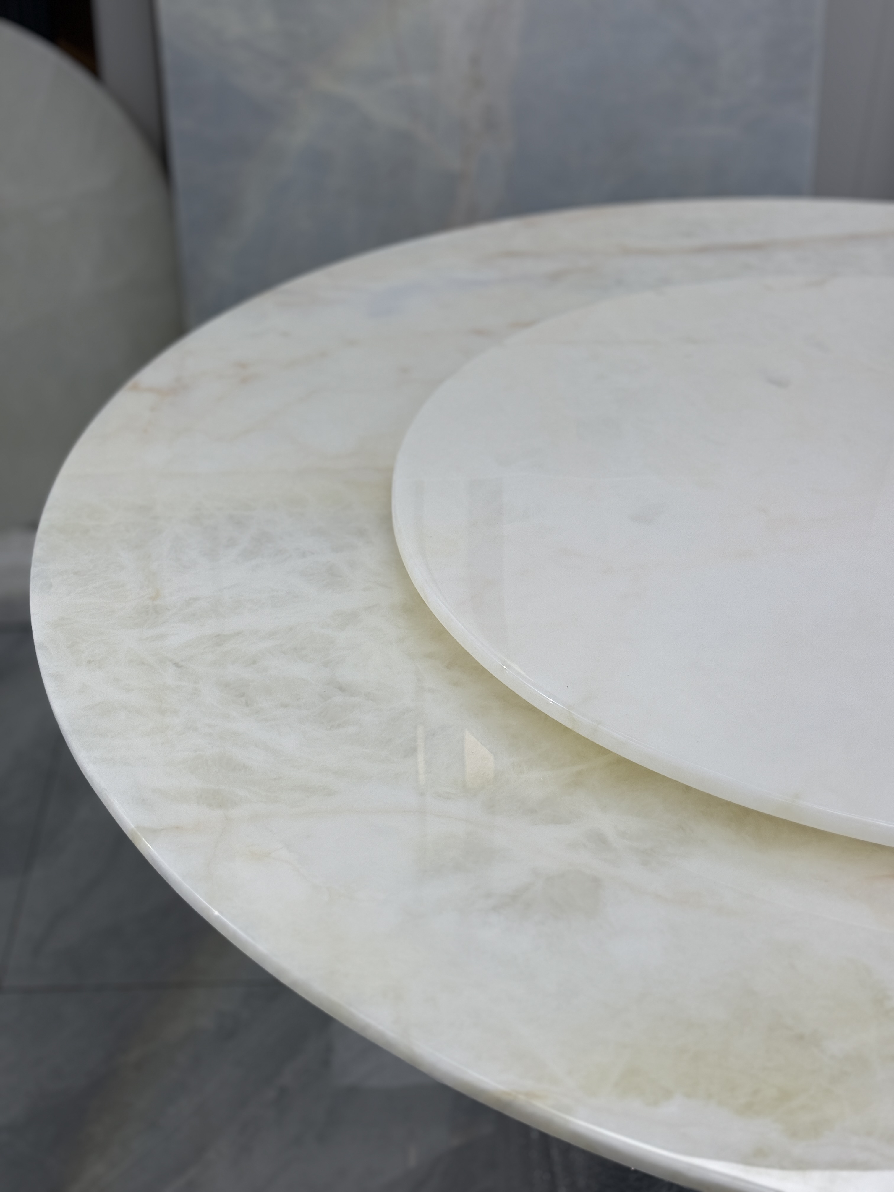 【福利捡漏】流晶石奢石餐桌圆形现代简约天然大理石圆桌带转盘