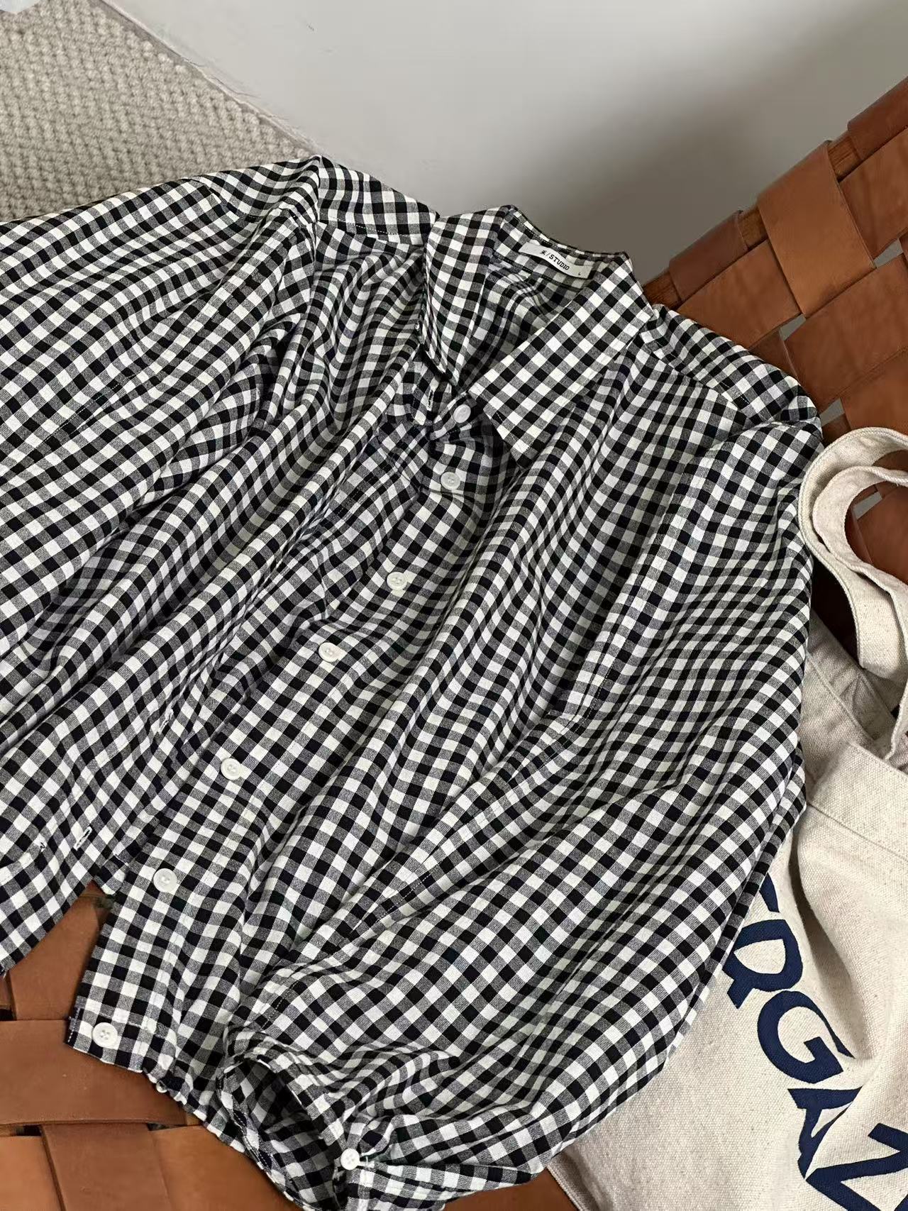 大禾自制:休闲宽松格子衬衫小短外套