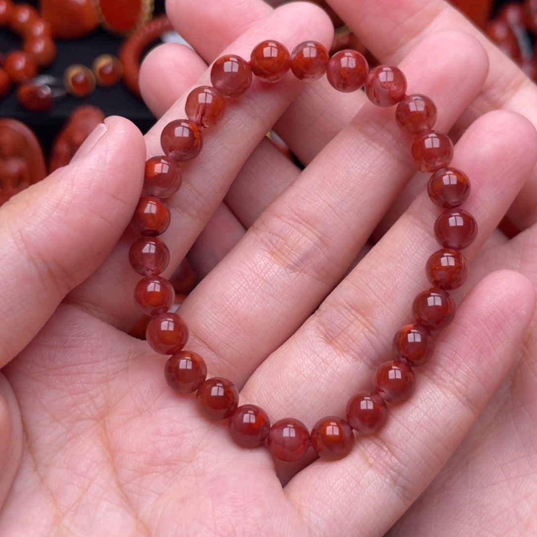 南红玛瑙未镶嵌珠宝奇石单圈7mm