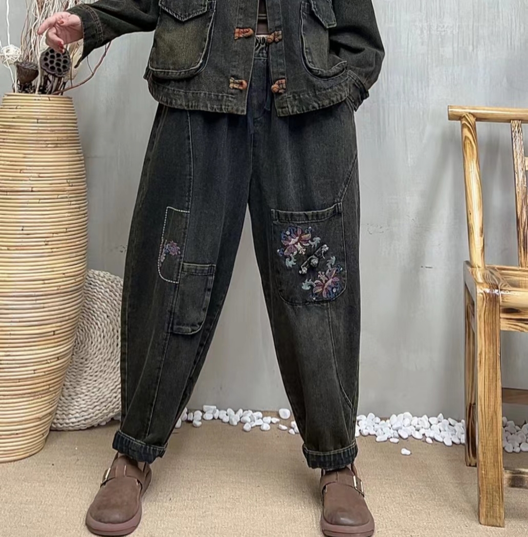 牛仔裤早秋新款906双大兜外套+裤子水洗百搭宽松韩版时尚休闲复古