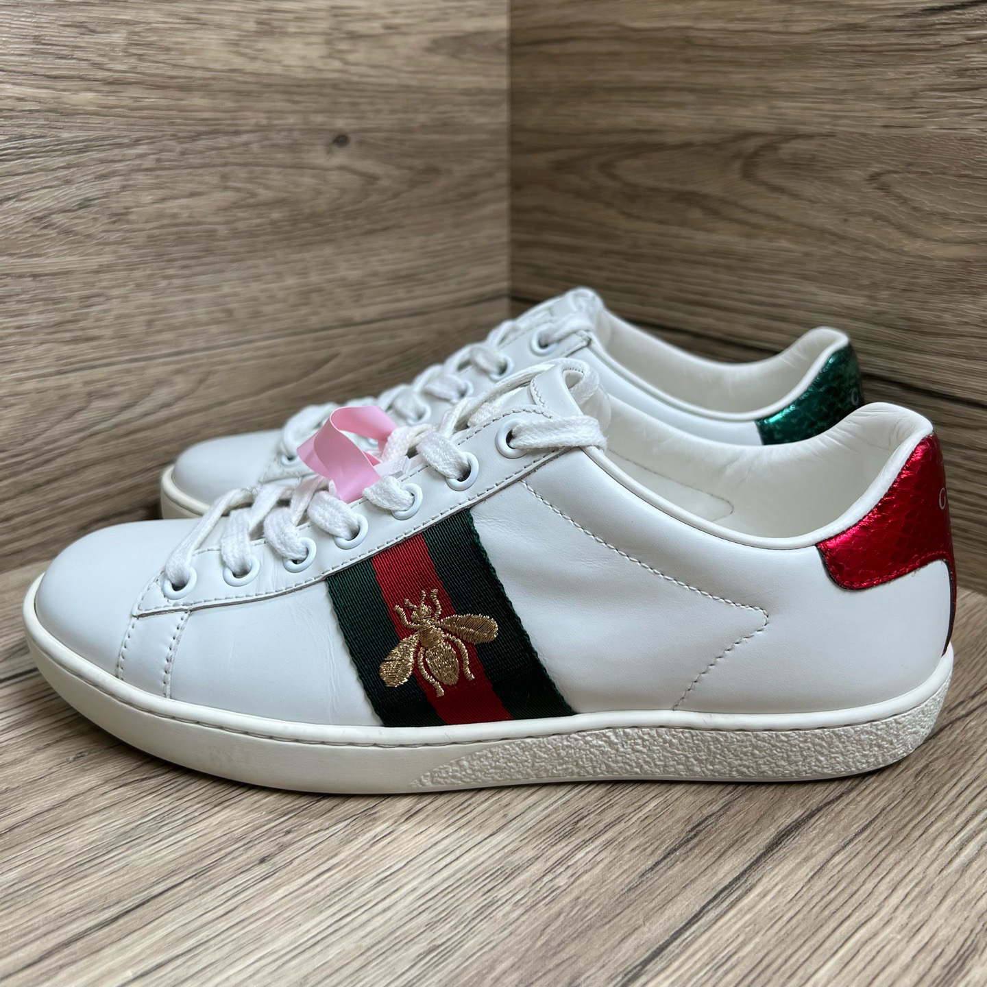 95新 GUCCI/古驰 ACE 蜜蜂刺绣小白鞋 34.5码