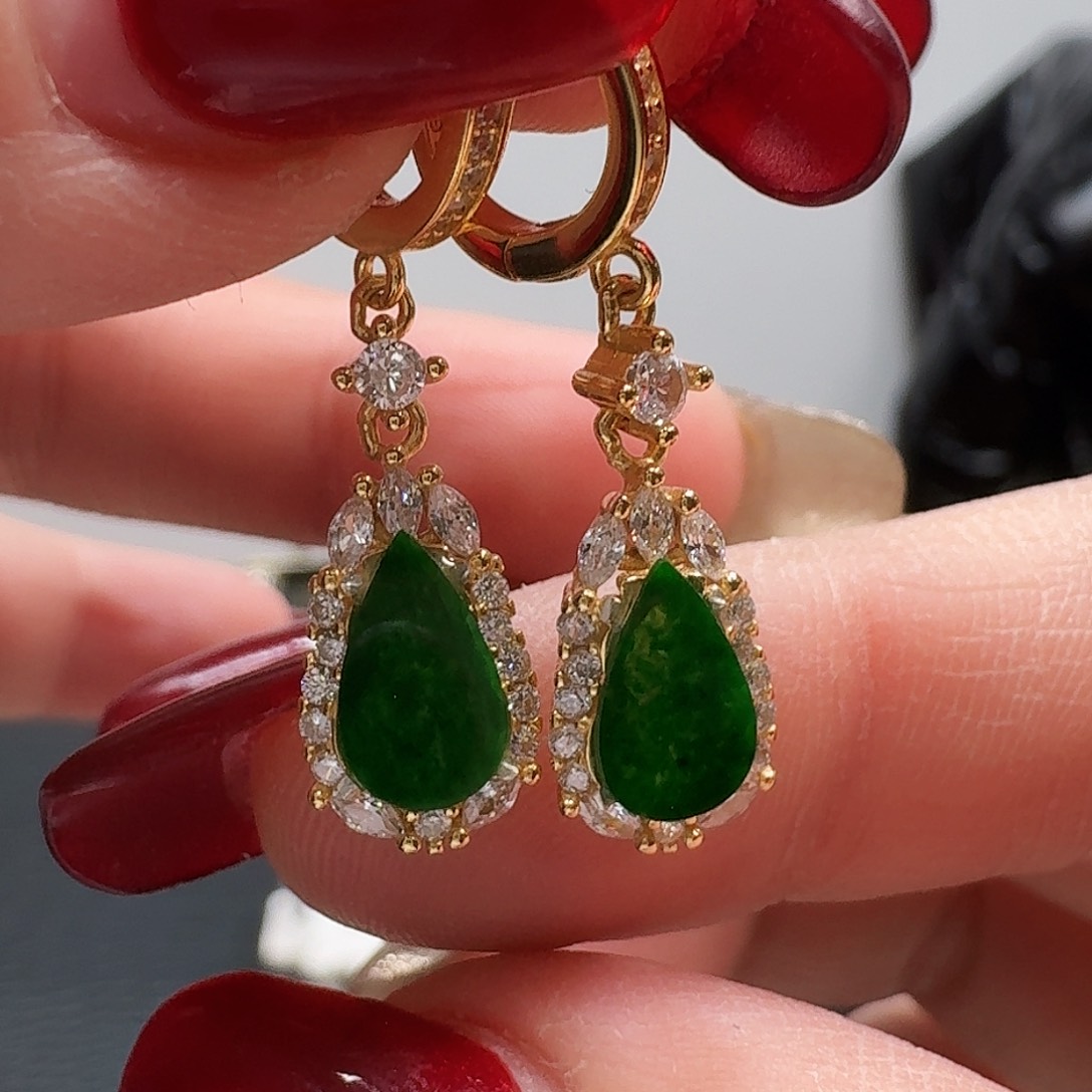 翡翠耳饰银S925镶嵌耳饰