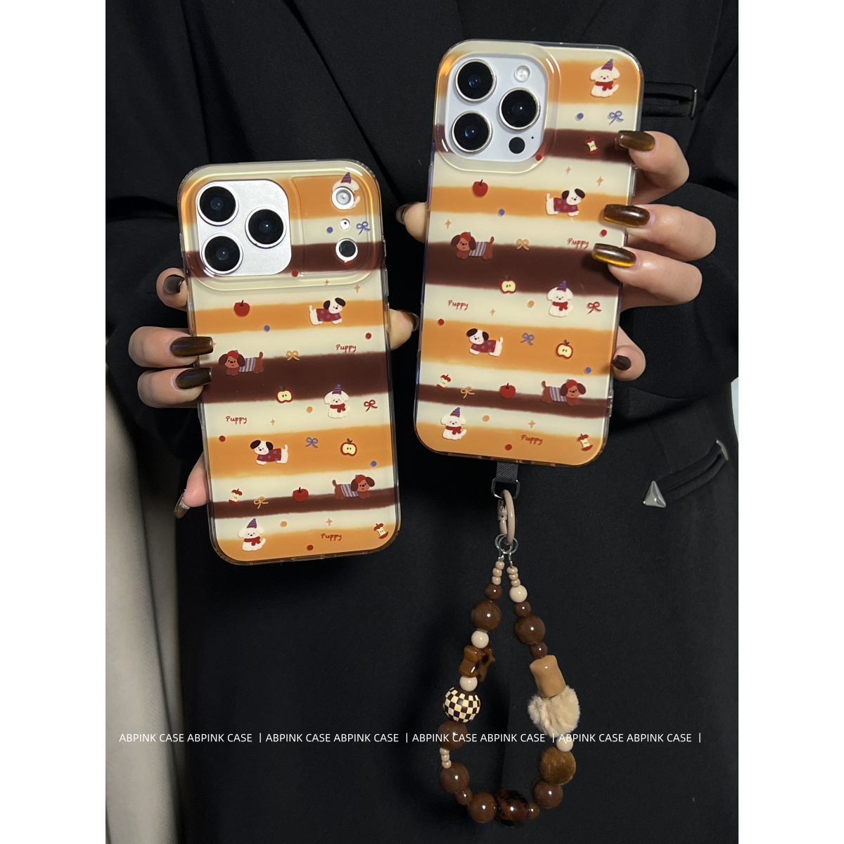 棕黄条纹可爱小狗手拎绳适用iPhone17ProMax苹果16手机壳15斜挎绳