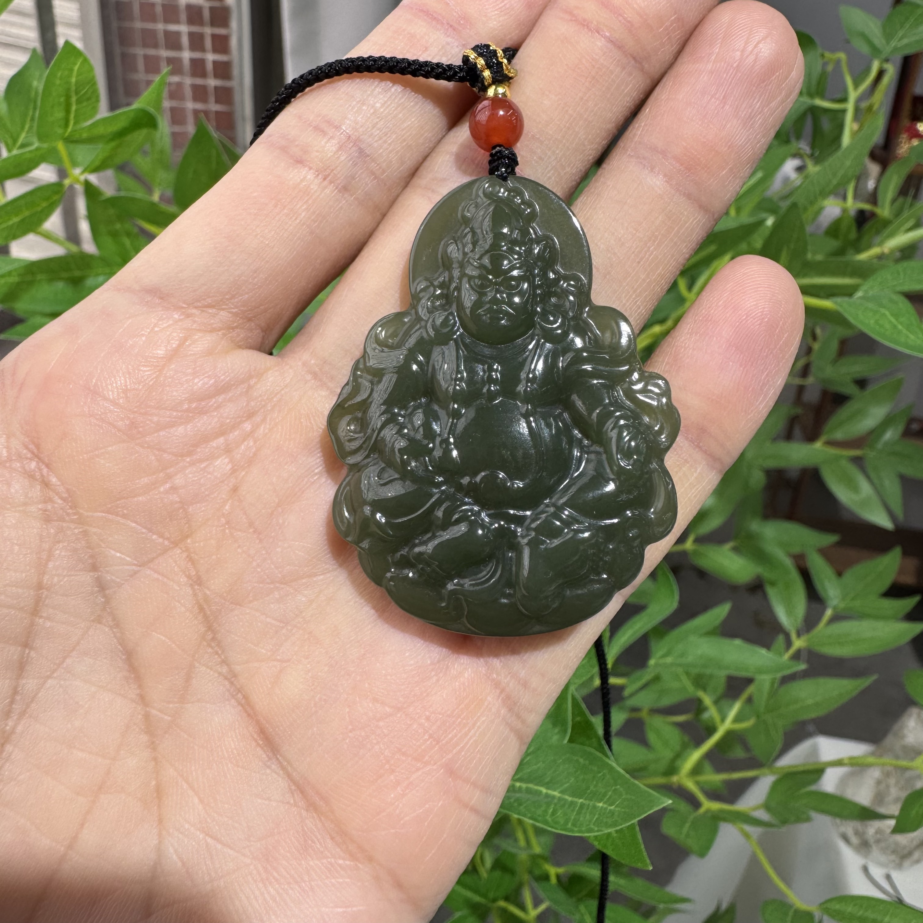 和田玉青黄口黄财神吊坠50mm*38mm珠宝玉石温润细腻项链挂件挂坠