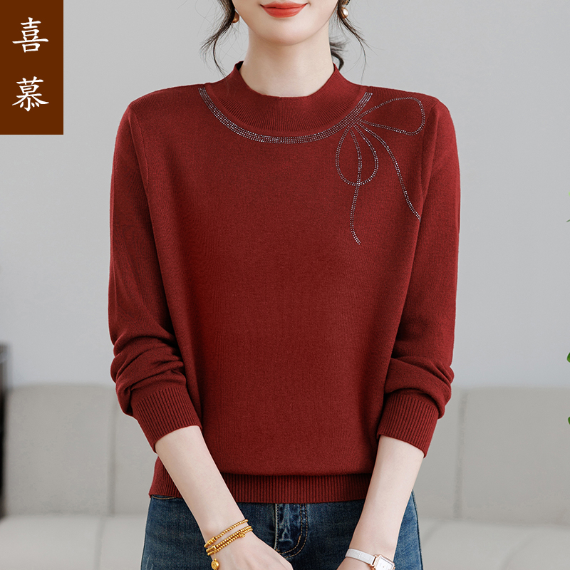 时尚妈妈套头针织衫秋冬新款洋气高贵喜婆婆毛衣打底衫中老年上衣