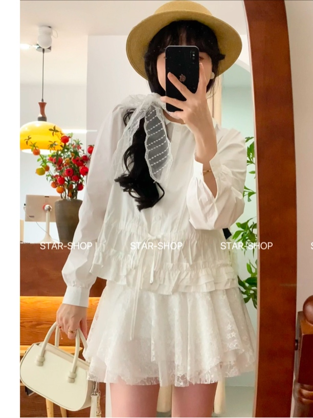 ｛乖乖女孩｝春 娃娃领 木耳下摆 韩系白衬衫