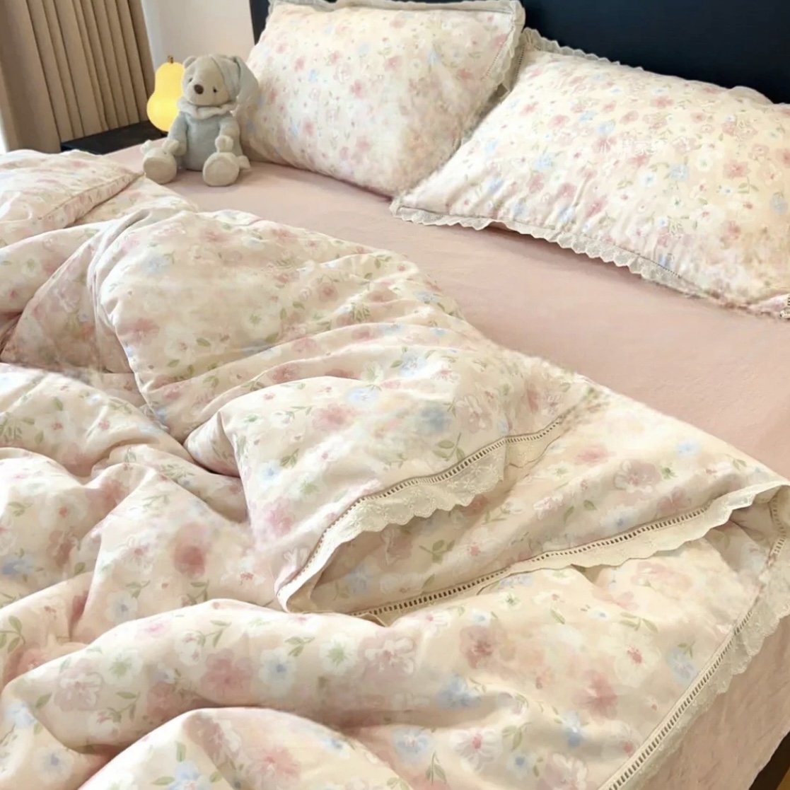 【蜜桃四季春夏凉被花边四件套】200*230四季柔软透气夏凉四件套