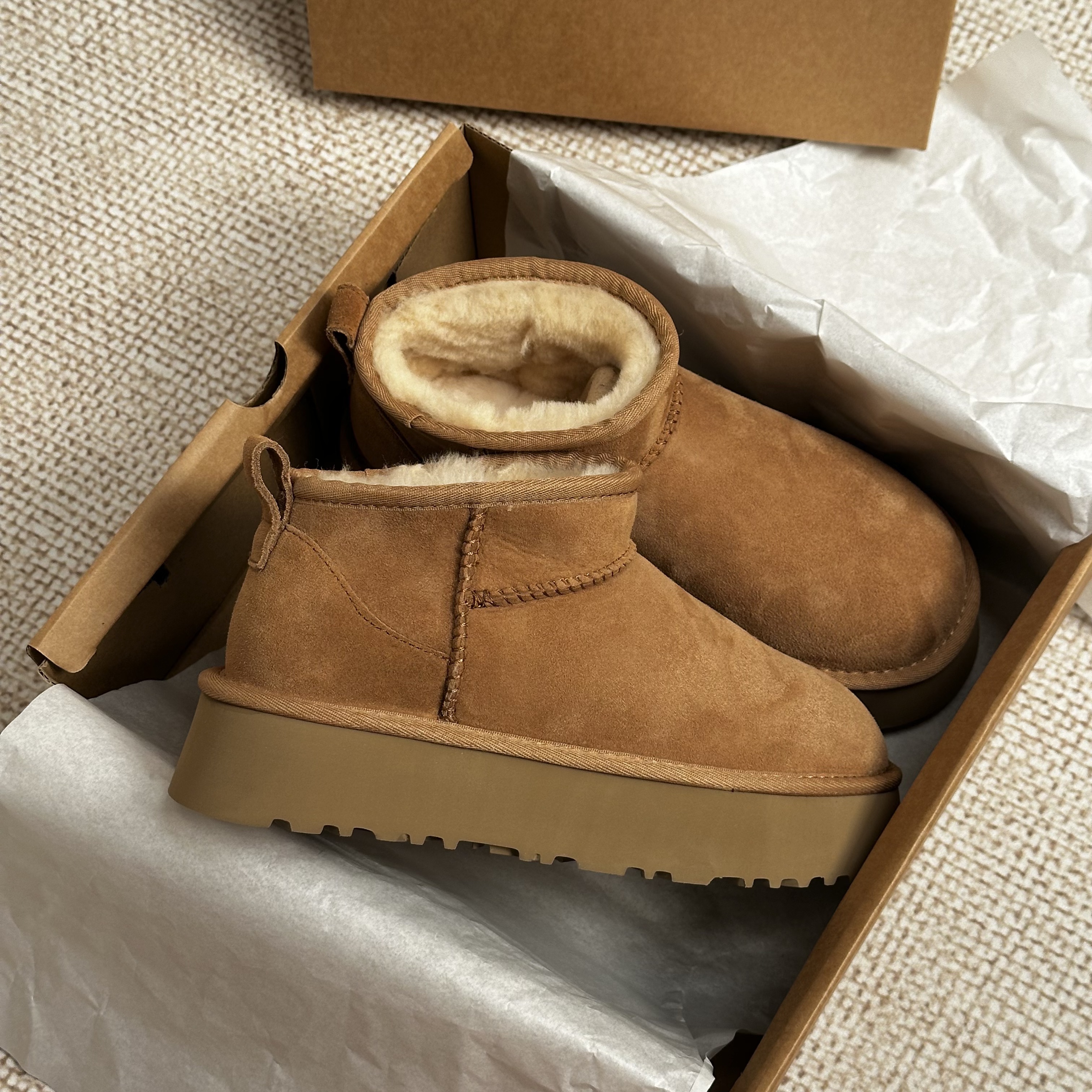 【3cm mini雪地靴】秋冬桑坡纯羊毛皮毛一体3cm周冬雨同款厚底百搭