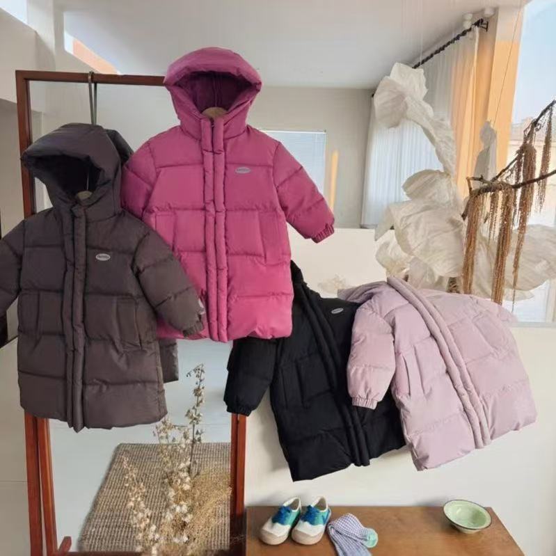 秋冬新品儿童棉服中长款2025女童加绒加厚外套男童中长款连帽上衣