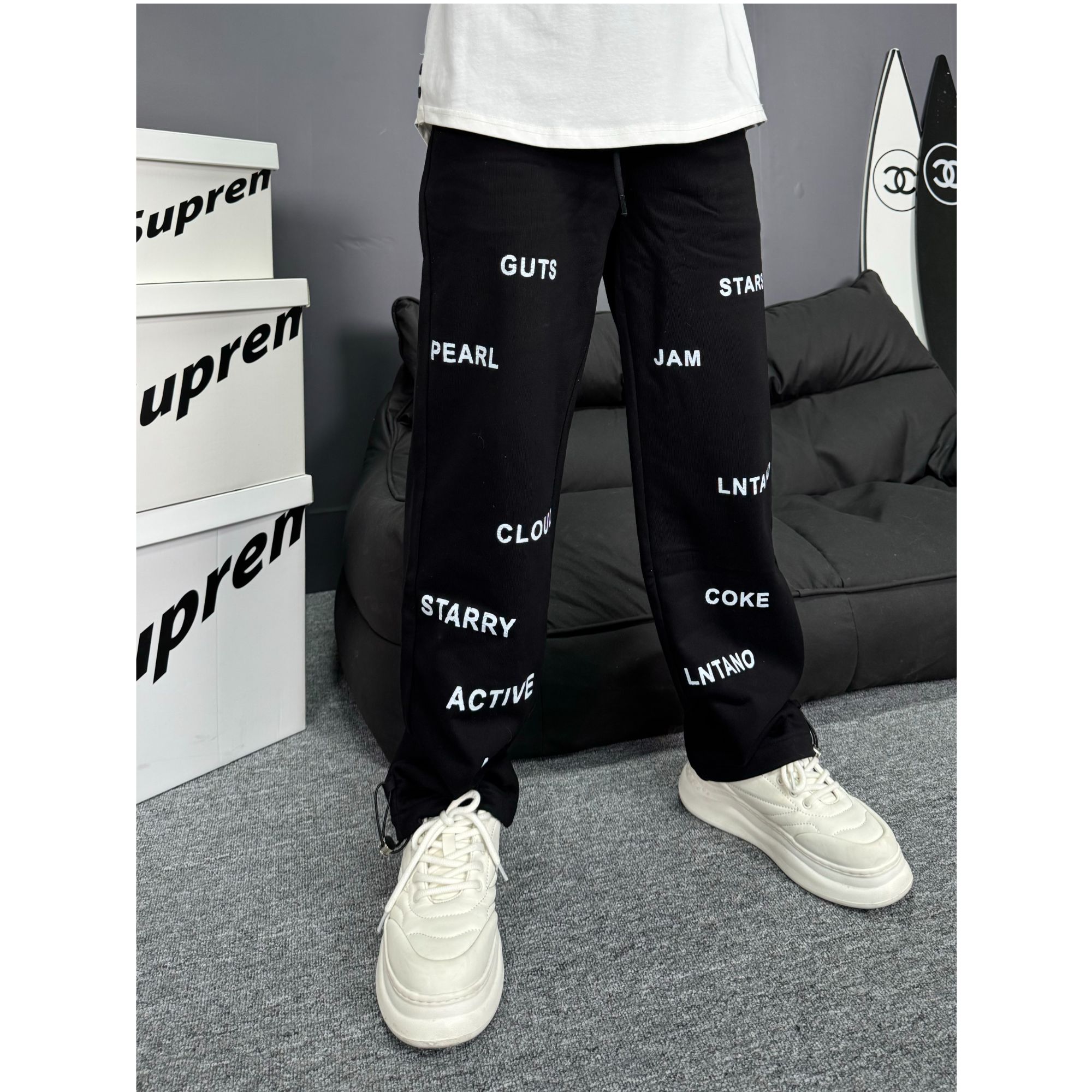 秋季男士新款束脚卫裤时尚拉链按扣裤脚潮流百搭宽松百搭休闲裤男