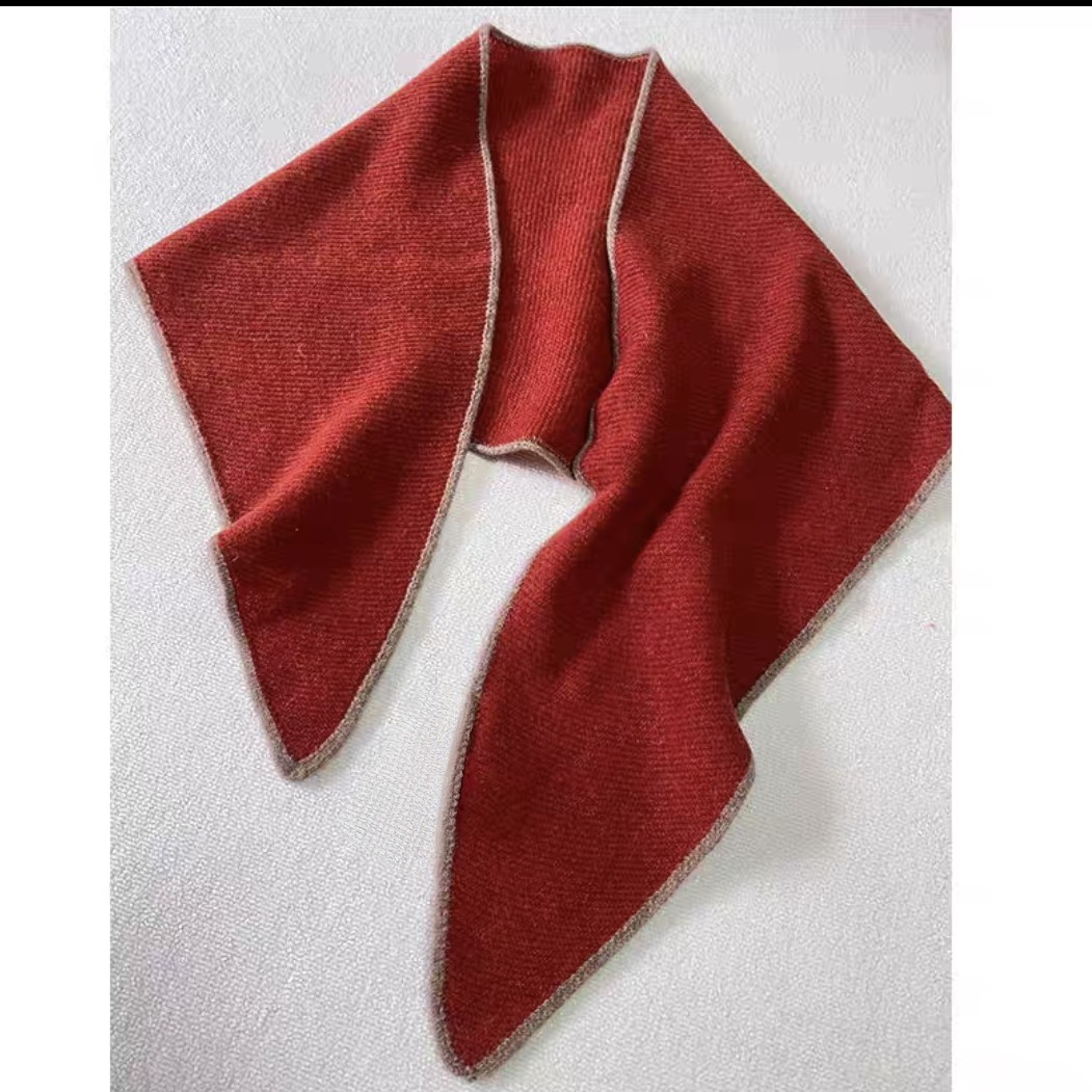 四季款异色包边条纯羊绒三角巾软糯舒适可围可披围脖