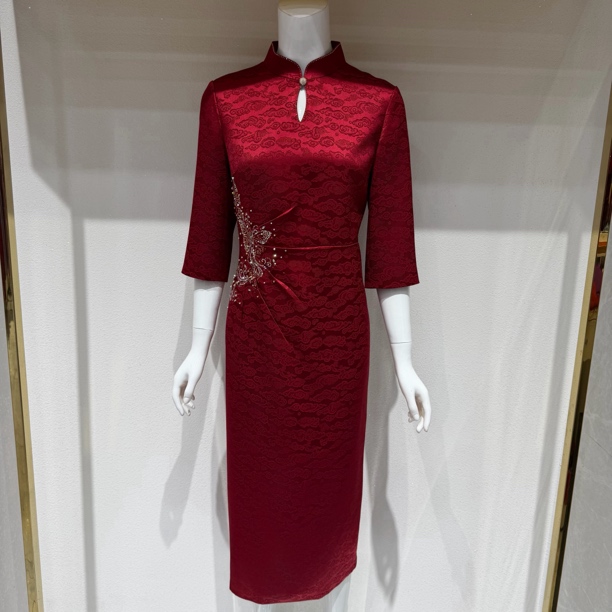 醋酸提花喜婆婆喜妈妈婚宴高端气质礼服