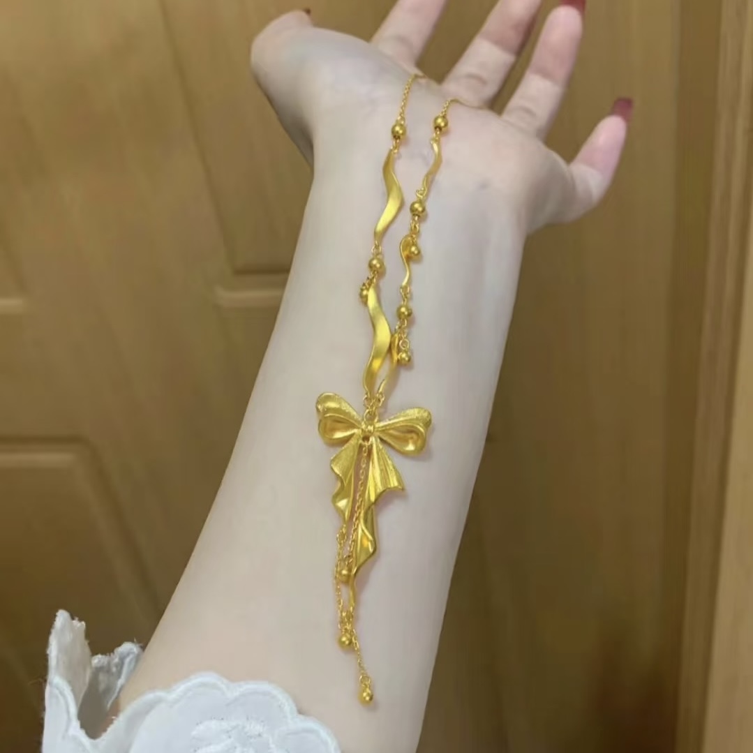 合金项链 线下同款在逃公主蝴蝶流苏金色项链套链