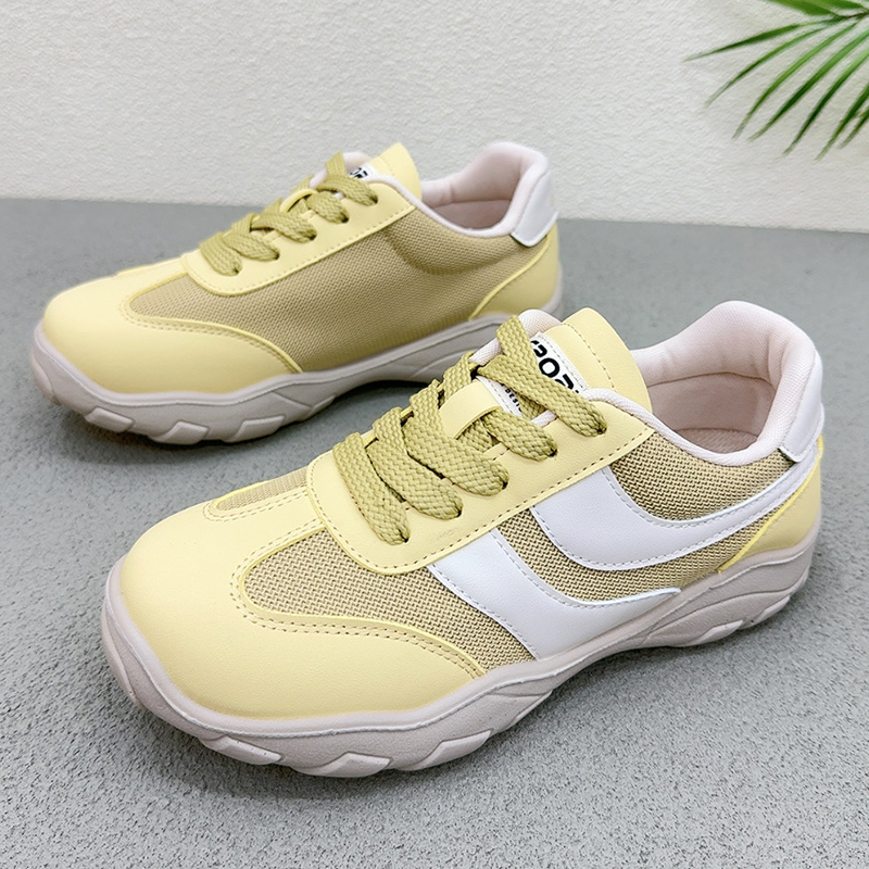 德训鞋女2025新款时尚百搭黄色阿甘鞋透气单鞋防滑厚底休闲运动鞋