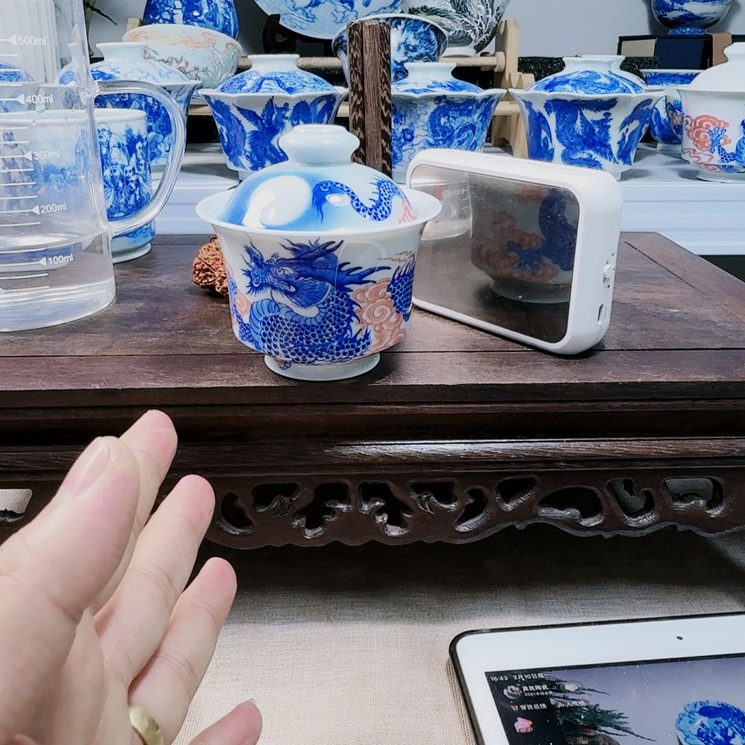 泥塑不****盖碗手工手绘