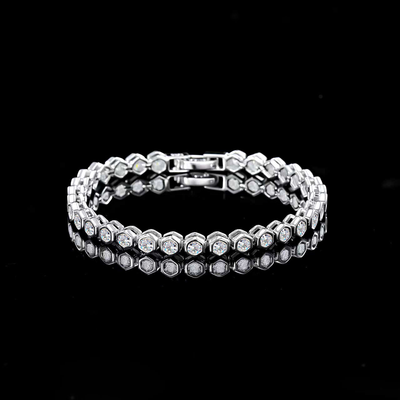 925银莫桑石手链 一一木木（M789）全银10分全莫桑蜂巢手链16厘米