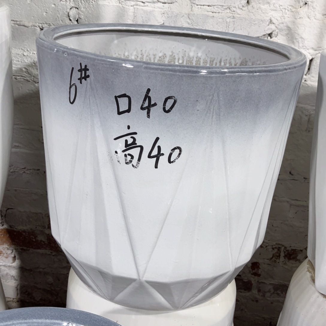 梦*渐变灰特大号钻石40口陶瓷花盆微瑕